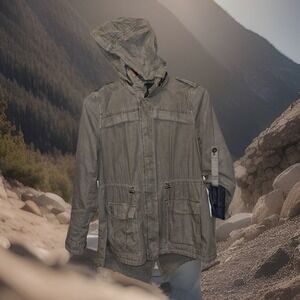 Levi's Hooded Jacket Women M Olive Green Anorak Parachute Utility Pockets